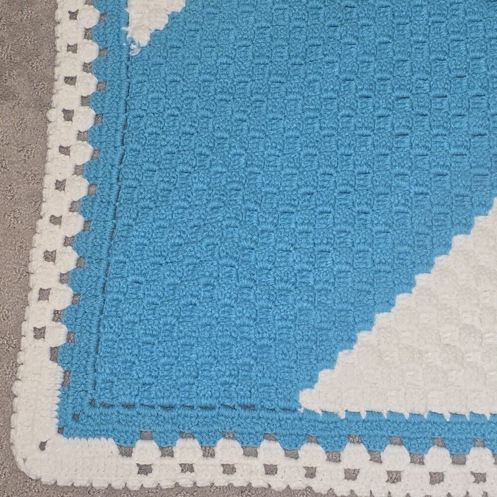 Vintage Handmade Crochet Afghan Lap Blanket Turquoise White 41x32 Retro - Picture 3 of 9